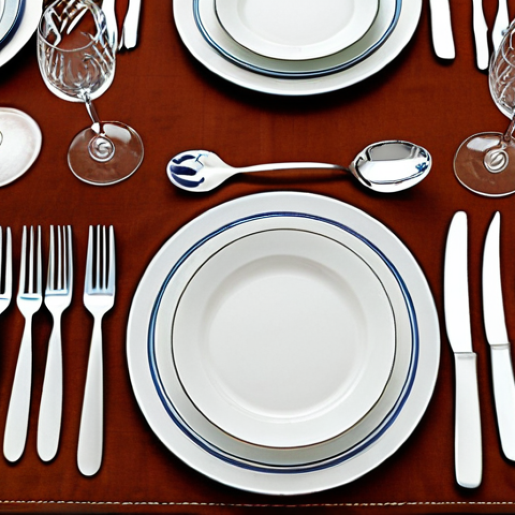 A formal dinner table setting in Brazil, showcasing a variety of forks, knives, and spoons arranged according to etiquette rules. Focus on the placement of cutlery and glassware, capturing the elegance of a well-set table.