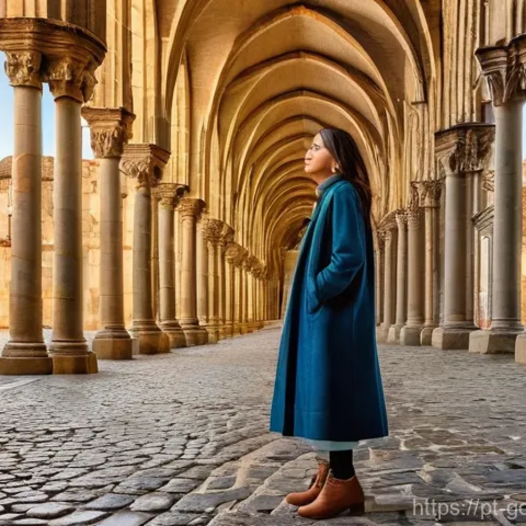 유네스코 문화유산 탐방 - **Prompt:** A solo female traveler, dressed in comfortable, modest travel attire (e.g., jeans, a war...