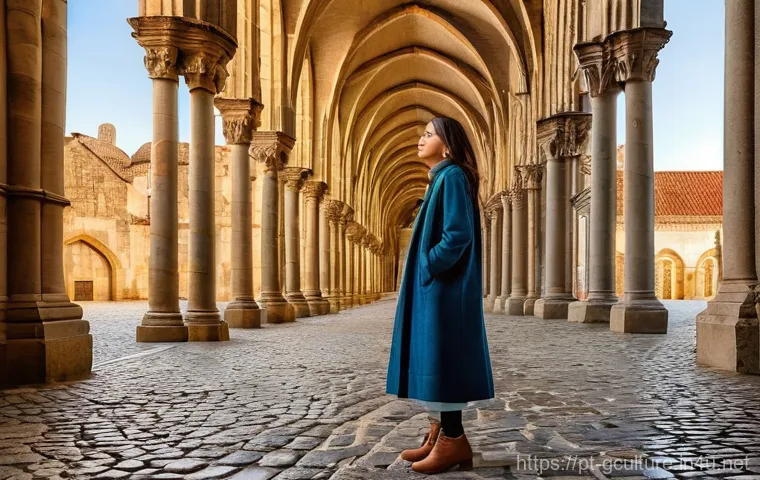 유네스코 문화유산 탐방 - **Prompt:** A solo female traveler, dressed in comfortable, modest travel attire (e.g., jeans, a war...