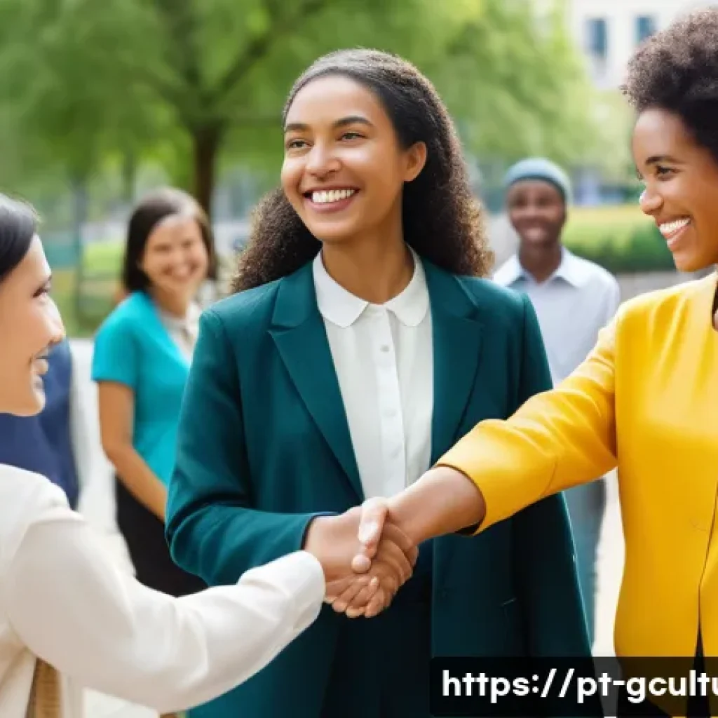 해외 예절과 매너 - **Prompt:** "A vibrant, outdoor scene depicting a group of diverse individuals engaging in various f...