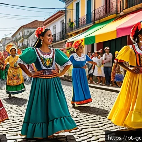 Home 28 문화적 정체성과 글로벌화 - A vibrant Brazilian street festival scene during the day, featuring diverse community members dresse...
